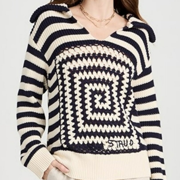 Nwt STAUD Alloy monochrome Nautical stripe relaxed Sweater xs - Picture 4 of 9